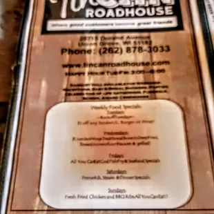 the menu for the restaurant