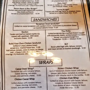 a menu for a restaurant