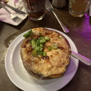 Baked onion soup was amazing! Could&apos;ve used a bit more onions.