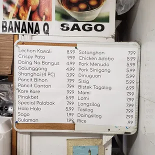 a list of food items