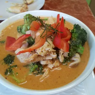 Panang curry with broccoli and red peppers. Delicious!!!!!