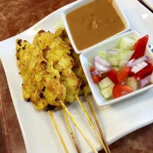 Chicken Satay with Peanut sauce &amp; cucumber salad