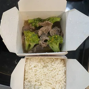 To go beef broccoli and rice (zero spice)