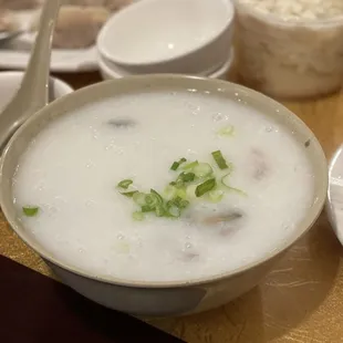 congee with pork and preserved eggs.