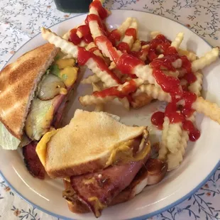 Fried bologna sandwich with fries