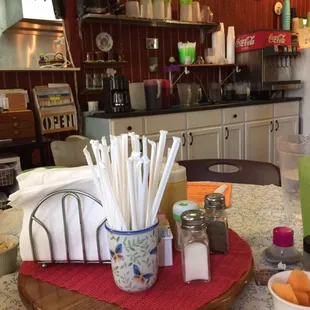 a table with food and drinks