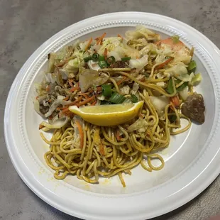 Pancit Canton (Egg Noodle) Pork, Shrimp, and Veggies