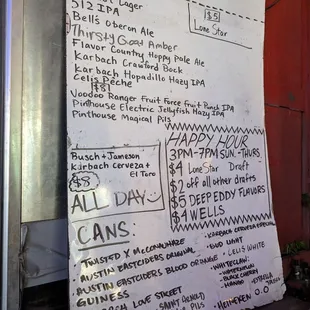 Drafts and happy hour menu