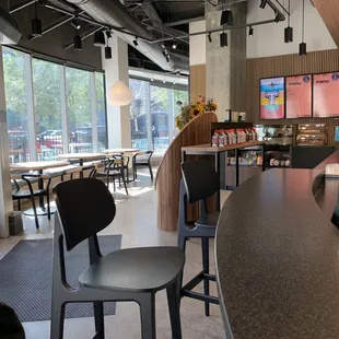 tables and chairs in a coffee shop
