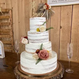 a wedding cake with flowers