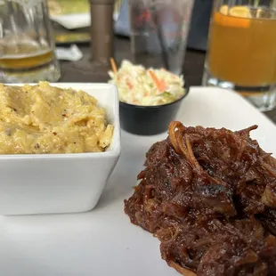 Pulled pork (sans bun) w/ side of cheesy grits