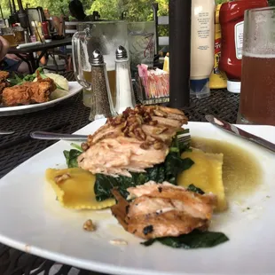 salmon over ravioli