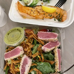 Ahi tuna salad and salmon plate