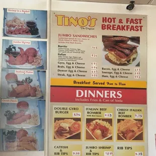 a menu for the restaurant