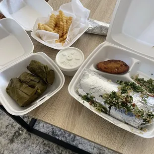 Dolmathes side French Fries side Tzadziki