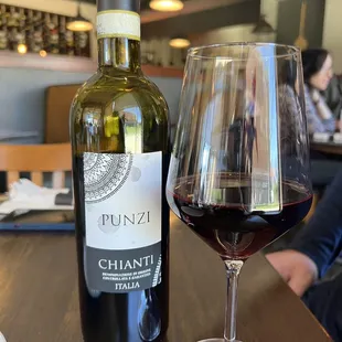 a glass of wine and a bottle of wine