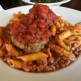 Gluten-free penne and meatballs