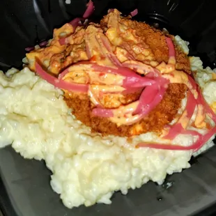 Huge crab cake over creamy risotto