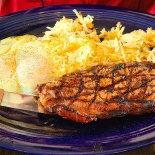 Steak and eggs.