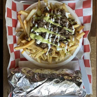 Carne asada fries. Breakfast burrito