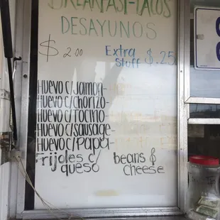 a menu for breakfast tacos