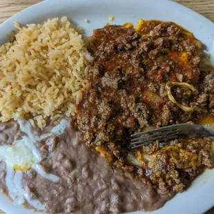 Enchiladas with spicy chili on them - yummy.