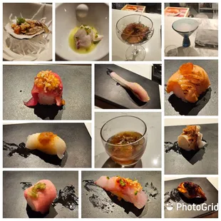 Oyster, amberjack, scallop, uni shot, unagi, and more.