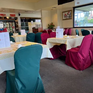 tables and chairs in a restaurant