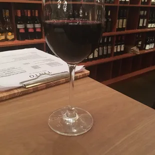 a glass of wine on a table