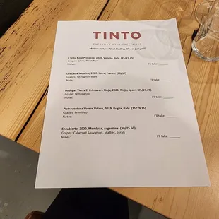 Fall 2023 Wine Tasting