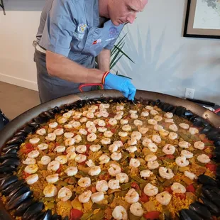 Paella is cooked from scratch and served on the first Thursday of every month. Reservations required