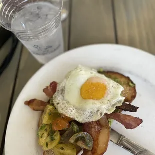 Avocado toast with bacon.