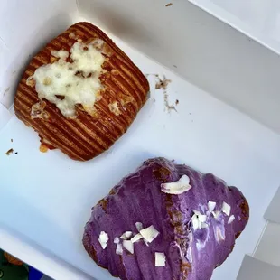yuzu ham &amp; cheese croissant, ube coconut lava croissant