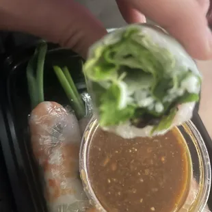 Delicious shrimp spring rolls.