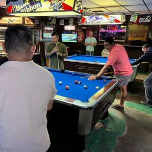 a man playing pool in a pub