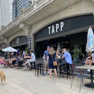 a group of people eating outside