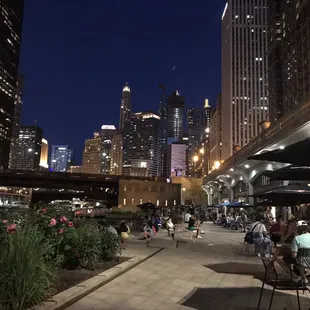 Seating along the river walk. The views!!