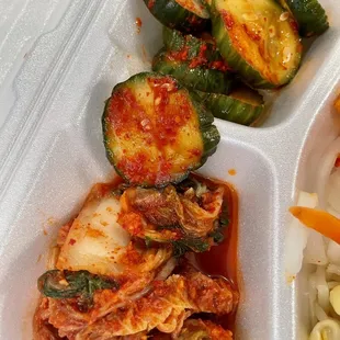 Cabbage and cucumber Kimchi sides