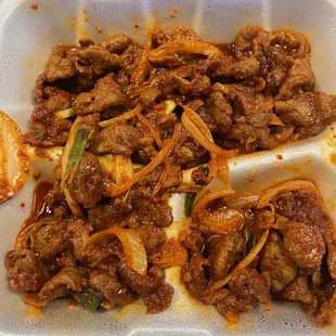 Takeout portion of pork bulgogi