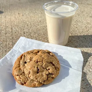 Chocolate Chip Cookie with their House-Made Almond Milk