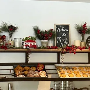 Baked goods located behind the register