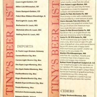 Beer Menu A