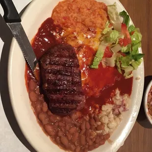 Steak and enchilada especiales