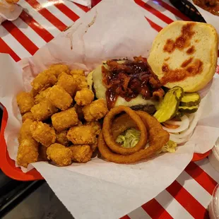 Western BBQ burger with tots!