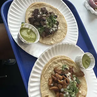 Arrachera Taco on left and Al Pastor Taco on right