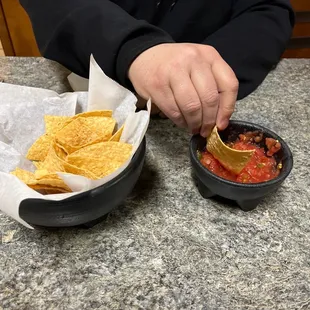 Chips and salsa...chips are ok, salsa is good