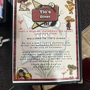 Menu title page... convenient South High Street location.
