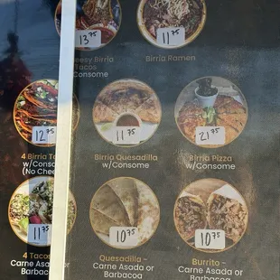 Menu with prices $
