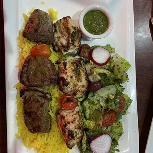 Beef and chicken Kabob Combo plate. It was so delicious.