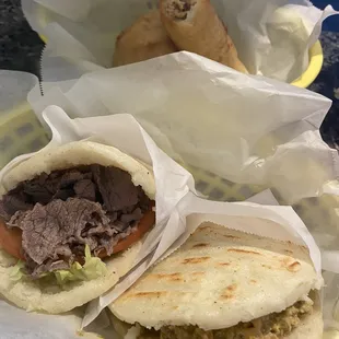 a beef sandwich and a tortilla